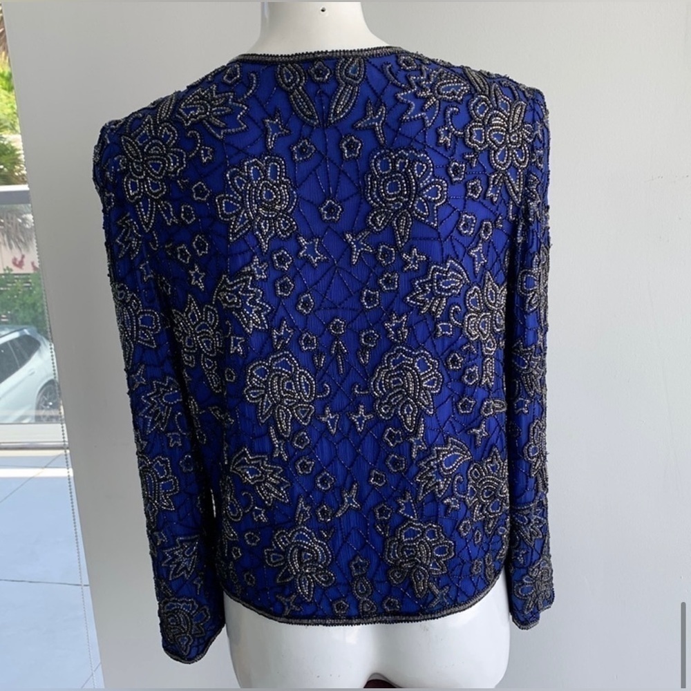 Vintage Papell Boutique evening beaded crop jacket elegant royal blue, S PL - Picture 11 of 14